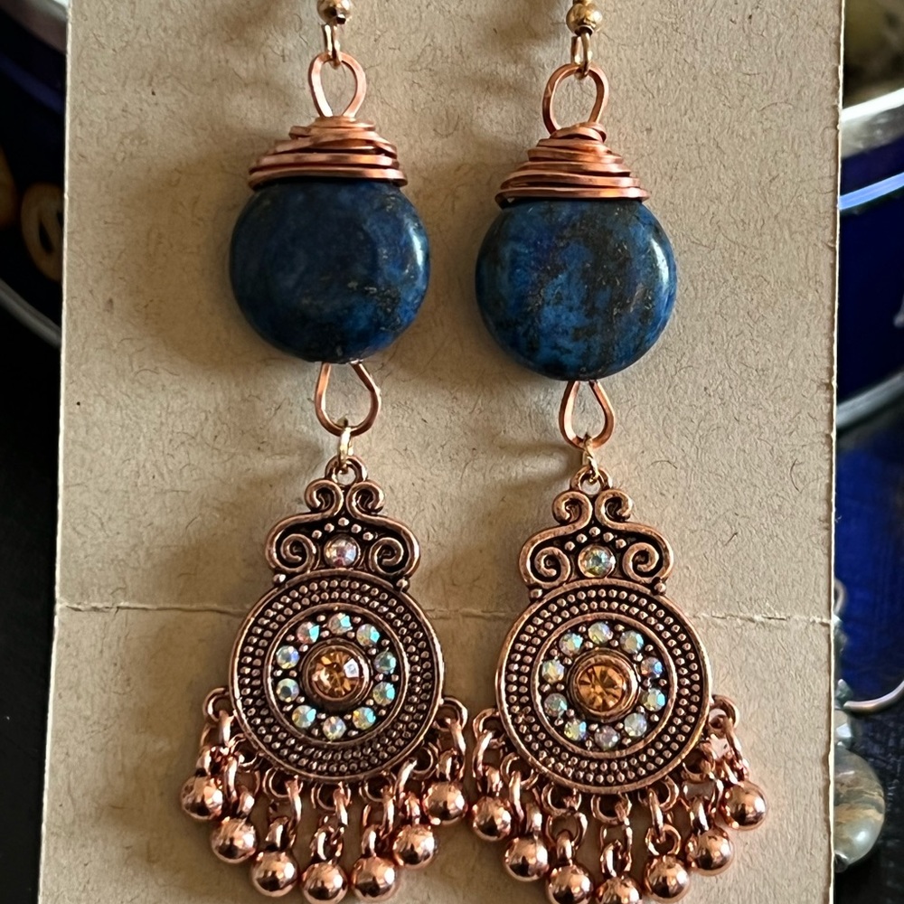 Wire wrapped lapis lazuli dangles